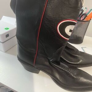 Black Leather Cowboy Boots with Red Trim